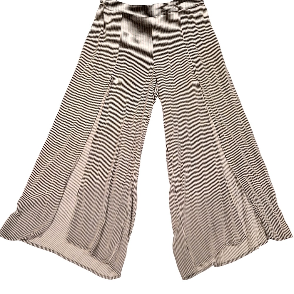 Good Luck Gem Black White Striped High Slit Wide Leg Pants Large YCGP1042-1